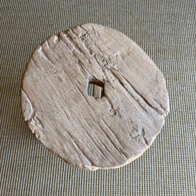 Wood Vintage Elm Wood Wheel Table in Natural Finish For Sale - Image 7 of 8