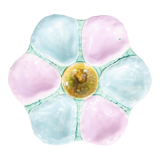 19th Century English Majolica Oyster Plate For Sale
