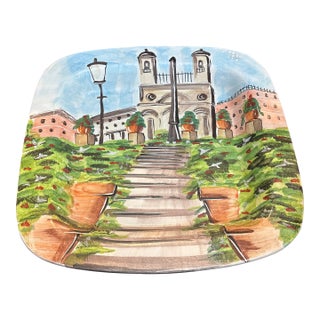 Vietri Hand Painted Square Platter of the Spanish Steps in Rome Italy For Sale