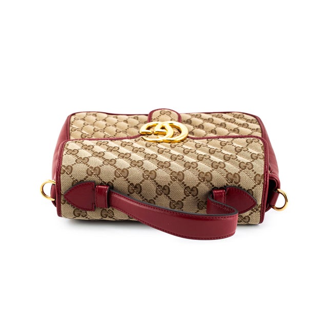 Gucci Gg Marmont Mini Beige Gg Canvas Red Leather Top Handle Bag For Sale In Houston - Image 6 of 13
