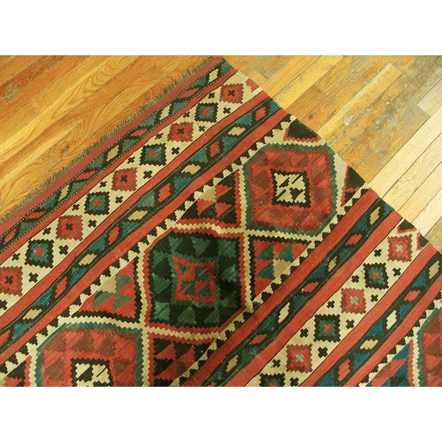 Tribal 1930s Multicolor Geometric Kilim Antique Caucasian Kuba Flat-Weave Rug 5'4" X 8'8" Wool Carpet For Sale - Image 3 of 7