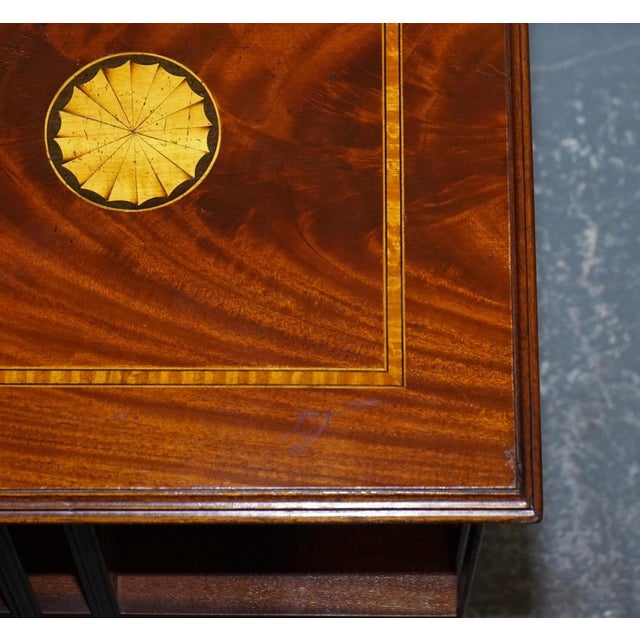 Mid-Centry Sheraton Revival Inlaid Revolving Bookcase End Table on Castors For Sale - Image 16 of 17