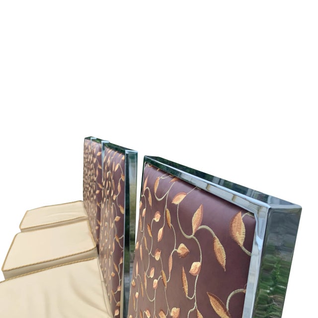 Milo Baughman Vintage Chrome and Floral Vinyl Dining Chairs - Set of 4 For Sale - Image 4 of 5
