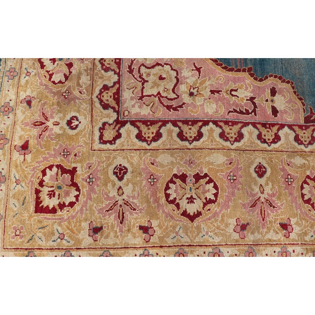 Antique 19th Century Indian Agra Rug in Solid Blue Background For Sale - Image 10 of 14