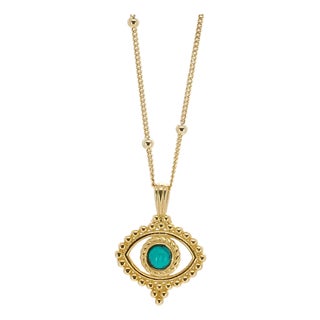 Turquoise Evil Eye Pendant Stylish Gold Chain Necklace For Sale