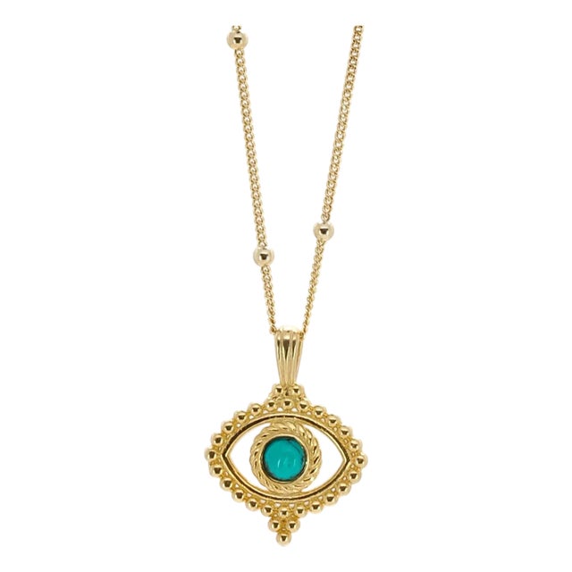 Turquoise Evil Eye Pendant Stylish Gold Chain Necklace For Sale