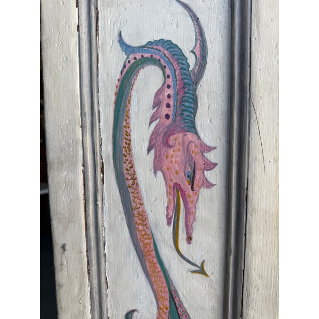Pink Vintage Pink Dragon Painted Caninet Folk Art For Sale - Image 8 of 12