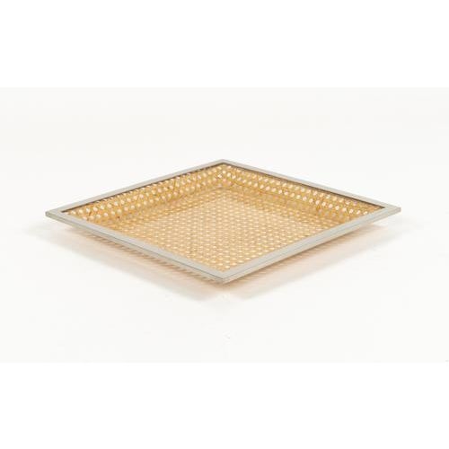 Mid-Century Modern Mid-Century Modern Serving Tray in Rattan and Chrome from Christian Dior, 1970s For Sale - Image 3 of 12