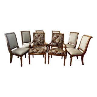 Ethan Allen Vintage French Regency Louis XVI Style Carved Wood & Beautifully Upholstered Set of Eight Chairs Excellent Mint Condition For Sale