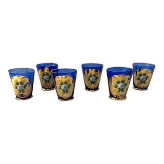 Mid-Century Murano Cobalt Blue Tre Fuochi Shot/Cordial Glasses, Set of 6 For Sale