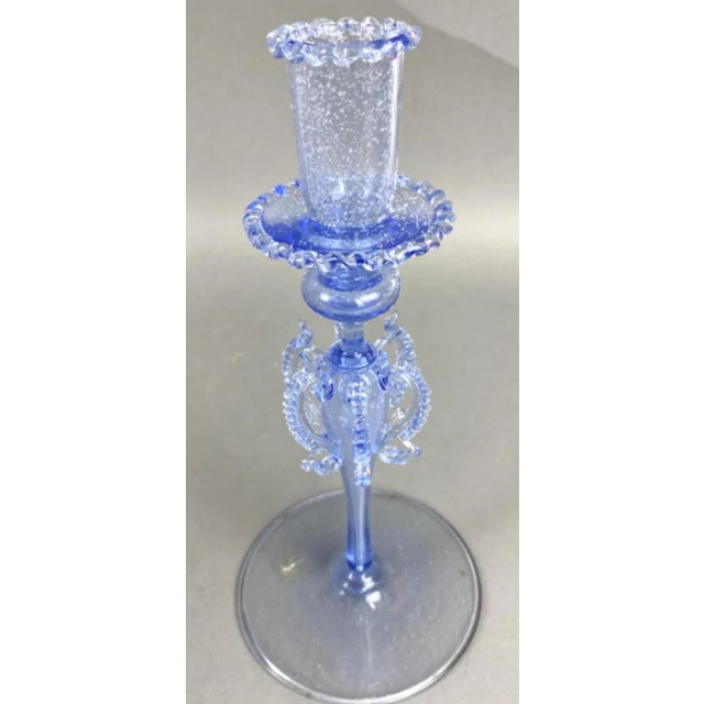 Murano Venetian Murano Style Glass Blue Candlesticks- Set of 4 For Sale - Image 4 of 4