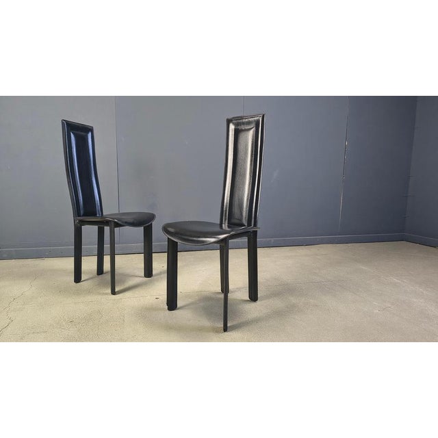 Vintage Black Leather Dining Chairs, 1980s, Set of 4 For Sale - Image 3 of 17