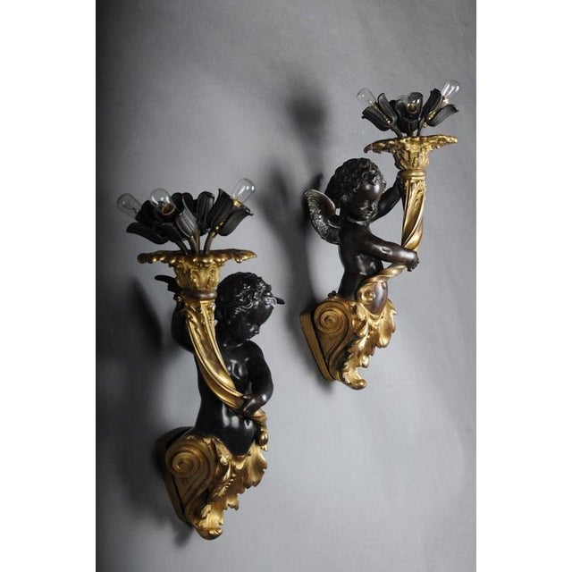 Putti Wall Lights in Bronze Gilded, 1870, Set of 2 For Sale - Image 11 of 18