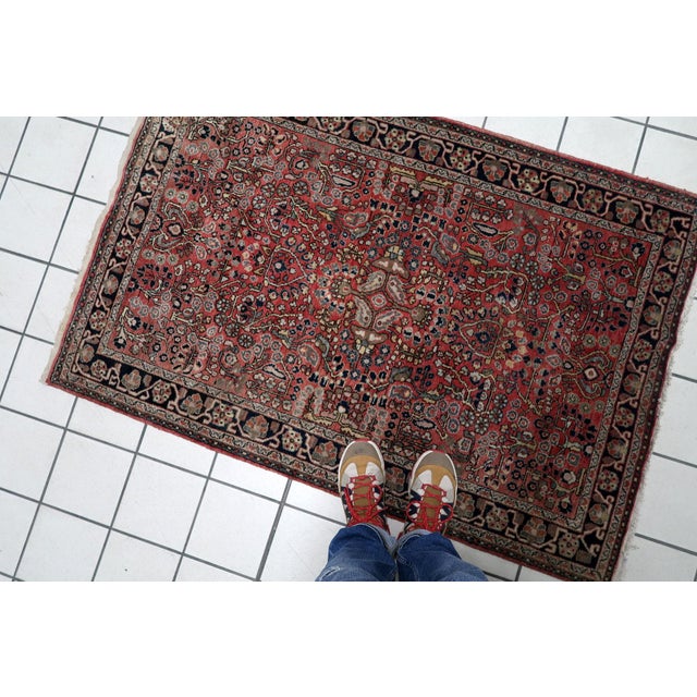 Persian Vintage Persian Hamadan Handmade Rug 3.3' X 4.11' 1950s For Sale - Image 3 of 12
