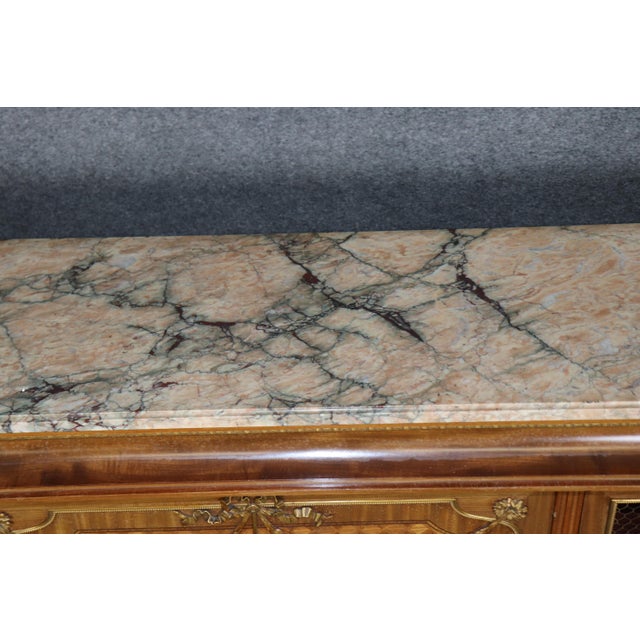 19th C French Louis XVI Style Walnut Vitrine Cabinet, Marble Top For Sale - Image 4 of 7