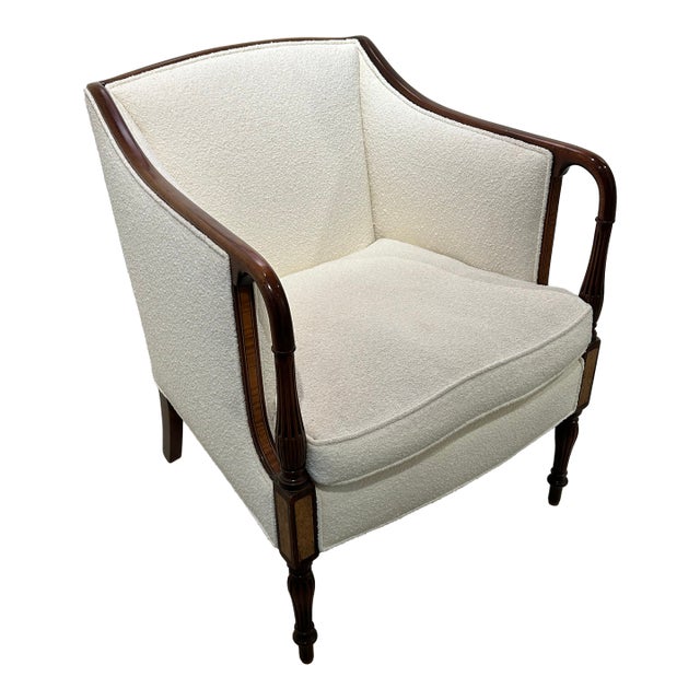 Antique Club Chair With Cream Boucle Upholstery For Sale