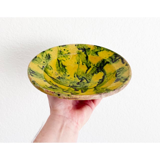 19th Century Slipware Bowl With Freeform Ochre and Green Glaze For Sale - Image 10 of 12