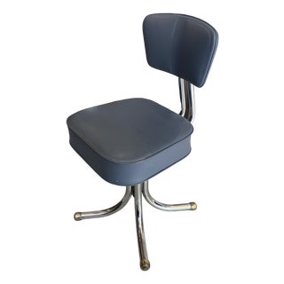 Vintage Swivel Office Chair in Grey Chrome Faux Leather in the style of Roneo, 1950s For Sale