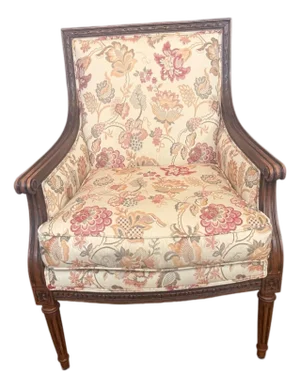 Ethan Allen Neoclassical Style Bergere Lounge Chair With Floral Upholstery