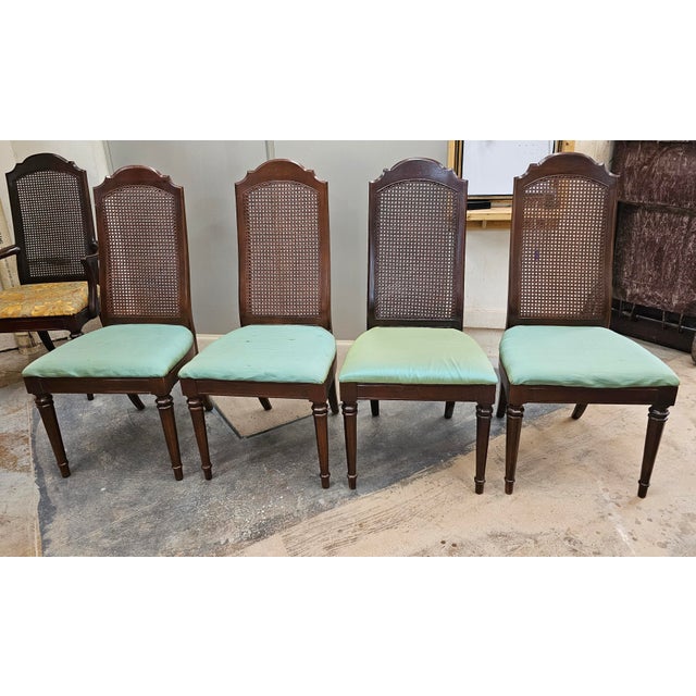 Mid 20th Century Refinished Walnut and Cane Back Dining Chairs- Set of 6 For Sale - Image 10 of 15
