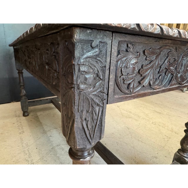 Antique Table in Carved Oak, 1860 For Sale - Image 12 of 14
