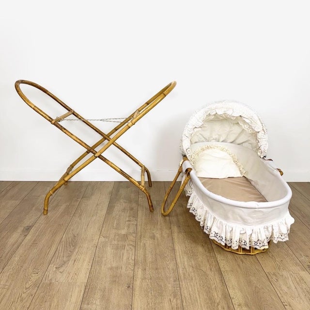 Bohemian Rattan Basket on Stand, 1970s For Sale - Image 12 of 14