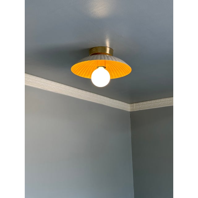 Metal Cream Color Ceiling Flush Mount Lamp For Sale - Image 7 of 10