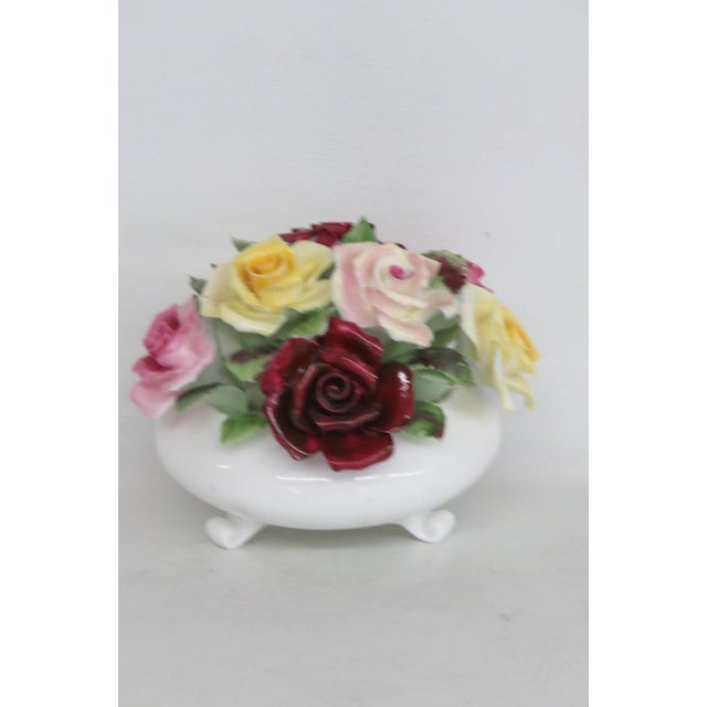 English Royal Adderley Bone China Floral Basket of Roses Figurine Made in England 5054b For Sale - Image 3 of 18