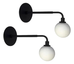 Pair of Long Bent Arm Sconces by Research.Lighting, Black, Glass, Mid Century Modern