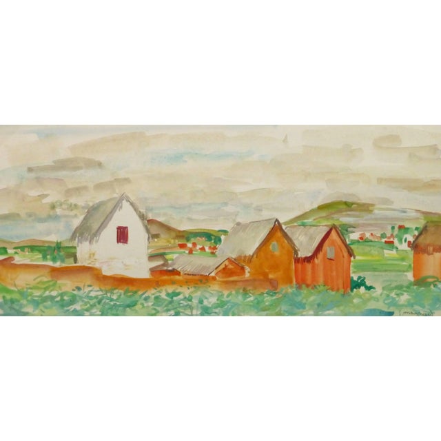 1950s Stephane Magnard, Vintage French Watercolor Landscape - Rural Outskirts For Sale - Image 5 of 5