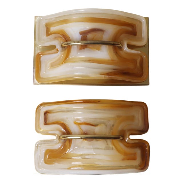 Mid-Century Modern Sconces in Brass and Cristallux, 1970s, Set of 2 For Sale
