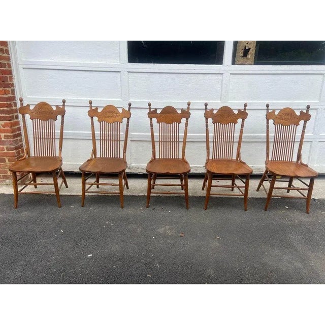 Early 20th Century Early 20th Century Set of 5 Antique Tiger Oak Dining Chairs For Sale - Image 5 of 9