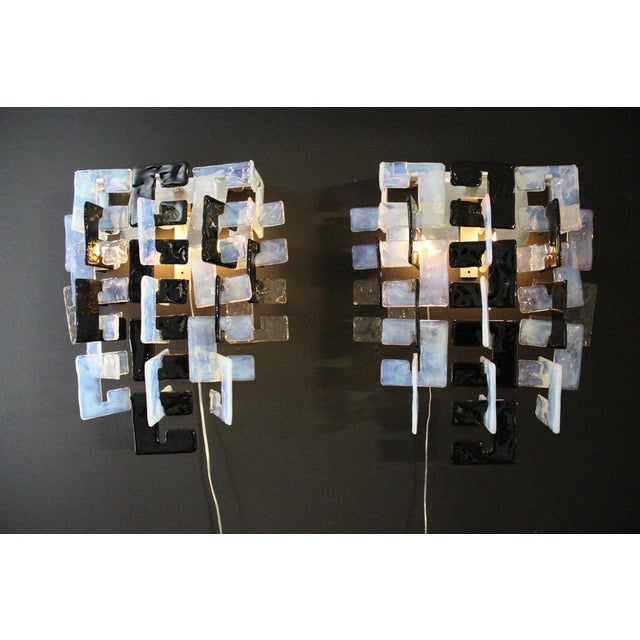 Modern Wall Lights in Black, Iridescent Murano Glass and Crystal for Mazzega, 1960s, Set of 2 For Sale - Image 10 of 18