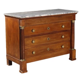 Empire Chest of Drawers in Walnut and Marble For Sale