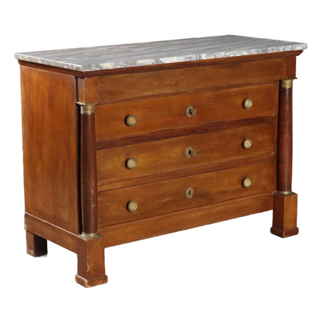 Empire Chest of Drawers in Walnut and Marble For Sale