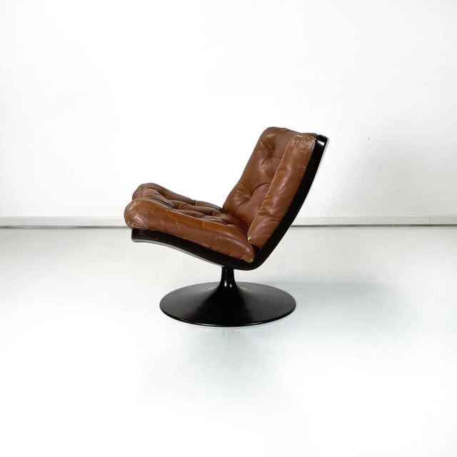 Italian Space Age Armchair in Brown Leather and Black Plastic by Play, 1970s For Sale - Image 3 of 9