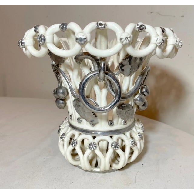 Rare Antique Handmade Silverplate Glazed Porcelain Pottery Centerpiece Bowl For Sale - Image 13 of 13