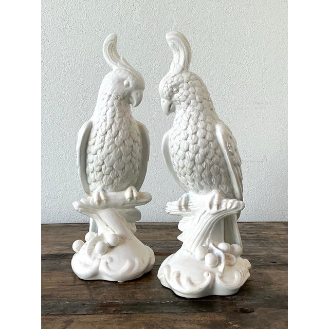 Vintage Glazed Ceramic Cockatoos - A Pair For Sale - Image 12 of 12
