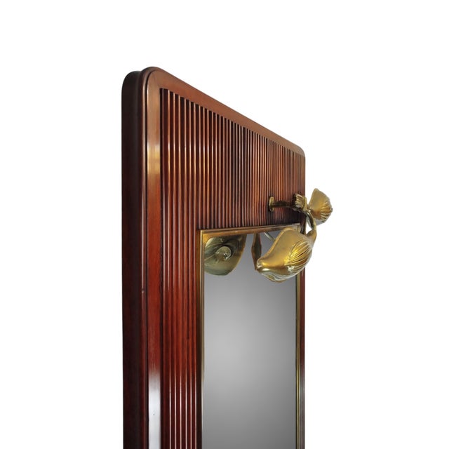 Vintage Danish Floor Mahogany Mirror with Brass Lamp, 1950s For Sale - Image 4 of 8