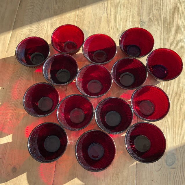 Vintage Deep Ruby Red Pebbled Glass Small Bowls- Set of 15 For Sale - Image 12 of 12