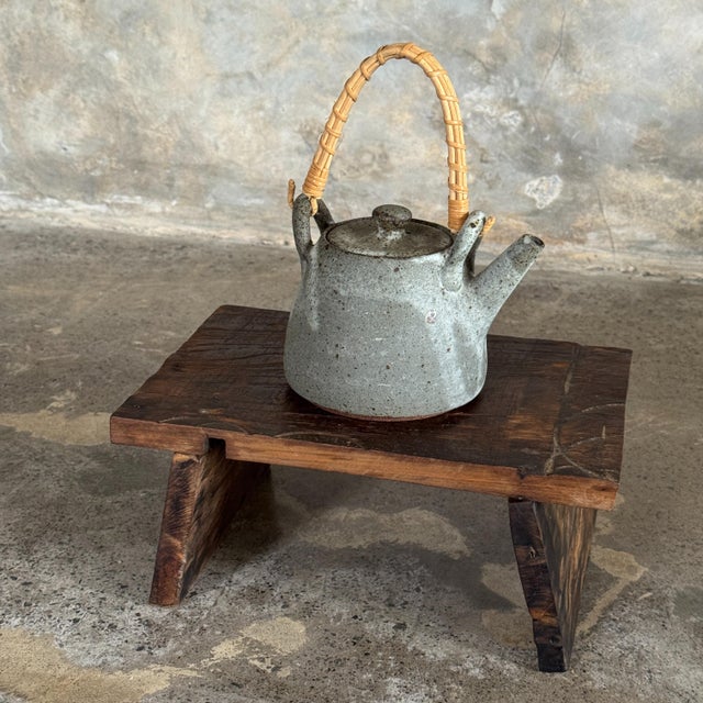 Small Occasional Stool in Upcycled Dark Brown Teak with Engraved Wood Finish, 1990s For Sale - Image 12 of 13