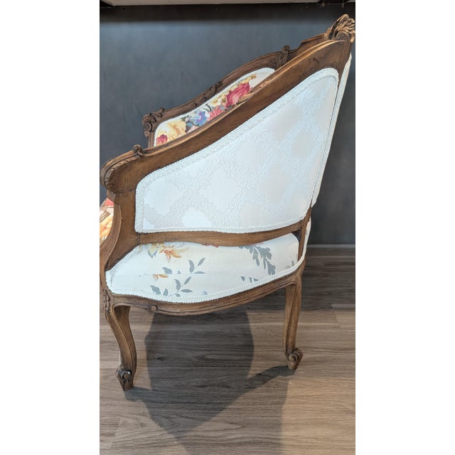 Louis XV Style Antique French Begere Featuring Vintage Floral Twill Upholstery Fabric For Sale In Cincinnati - Image 6 of 12