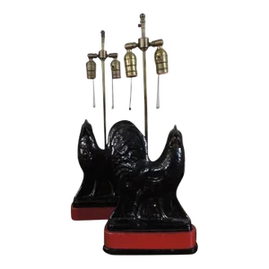 Antique 19th Century English Staffordshire Jackfield Roosters Chickens Custom Mounted as Lamps - a Pair