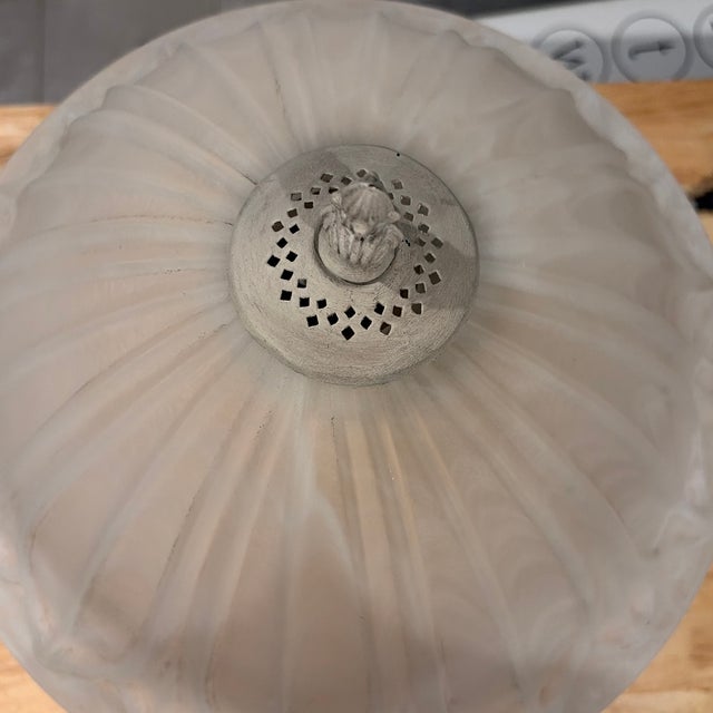 Art Nouveau 1920s Iron Lamp With Gorgeous Rare Marbelized Art Glass Shade For Sale - Image 3 of 6