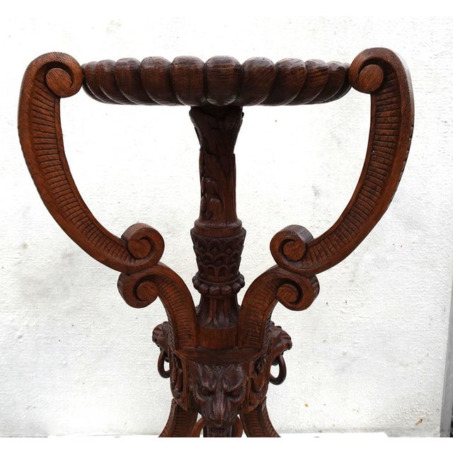 Wood Renaissance Revival Carved Ringed Lion Head Plant Stand Display, 1940s For Sale - Image 7 of 17