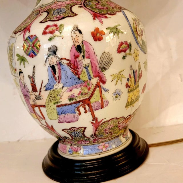 Chinese Vintage Single Famille Rose Lamp For Sale - Image 3 of 9