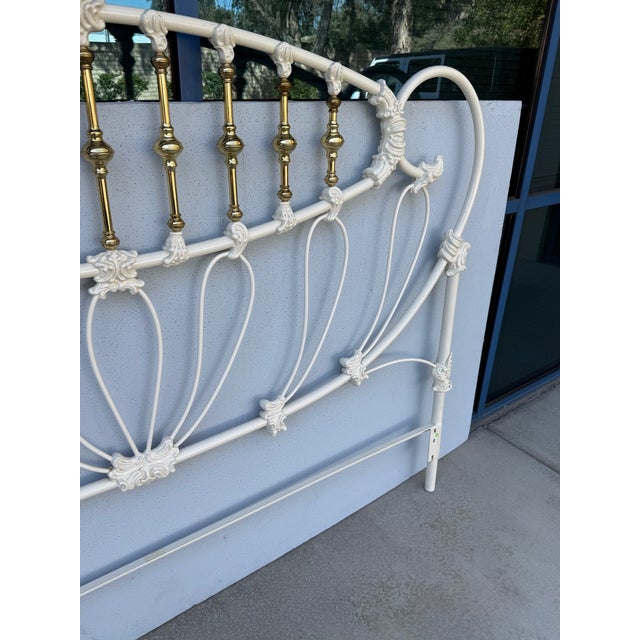 Vintage Elliotts Design White Enameled King Headboard & Footboard Bed No Rails For Sale - Image 10 of 12