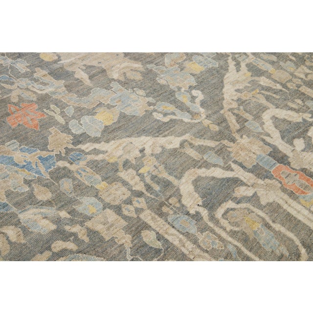 12 X 17 Modern Sultanabad Wool Rug Handmade in Blue With Floral Design For Sale In New York - Image 6 of 12