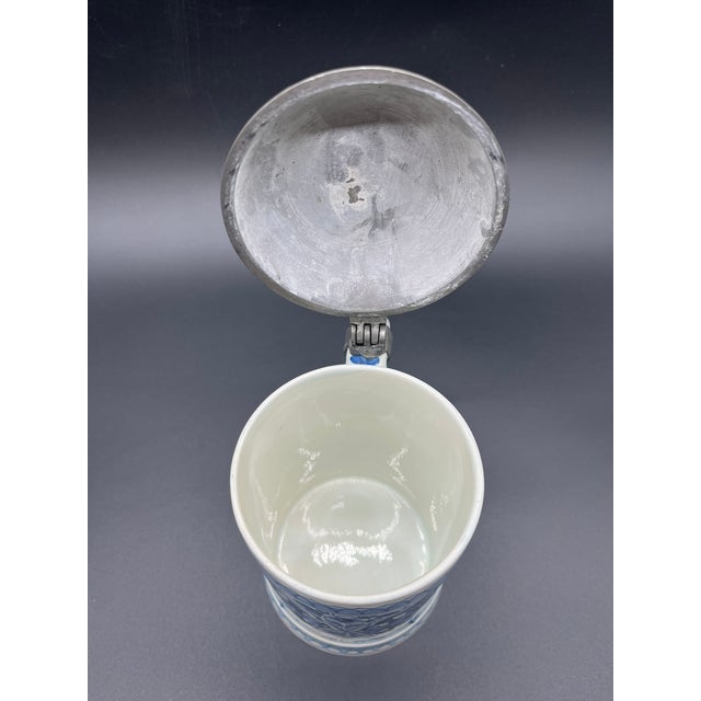 Blue Antique Hand-Painted Beer Mugs with Pewter Lids from Royal Delft, 1920, Set of 2 For Sale - Image 8 of 18