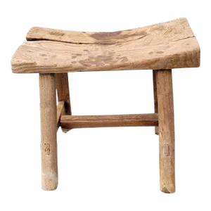 19th Century Chinese Elm Rustic Primitive Brutalist Stool